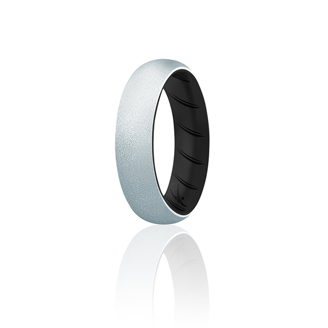 I0118659 Women Silicone Wedding BR Solid Ring, Black & Silver - 11 mm Ring