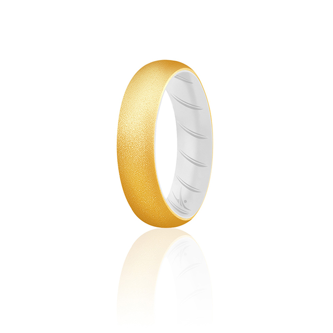 I0118675 Women Silicone Wedding BR Solid Ring, White & Gold - 11 mm Ring