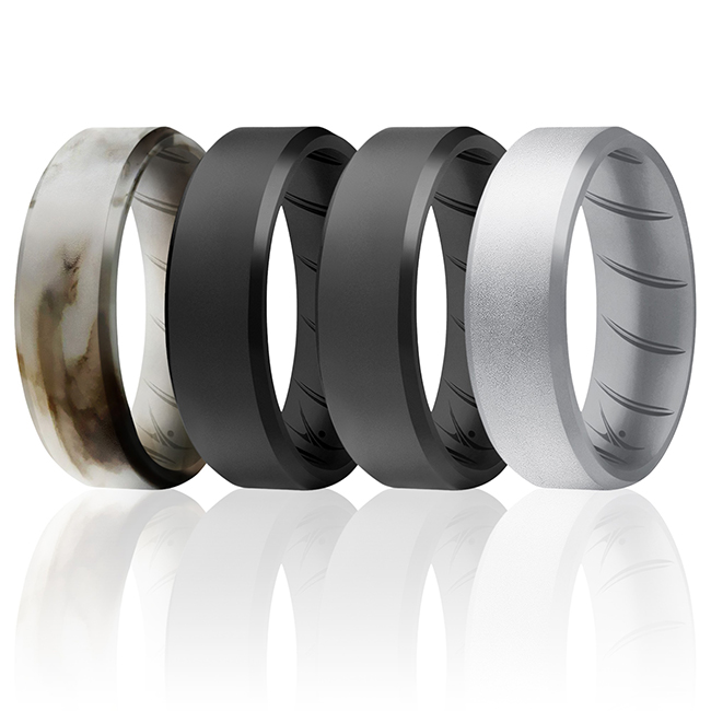 I0118755 Men Silicone Wedding BR 8 mm Edge Ring Set, Basic & Marble - 4 x 14 mm Ring