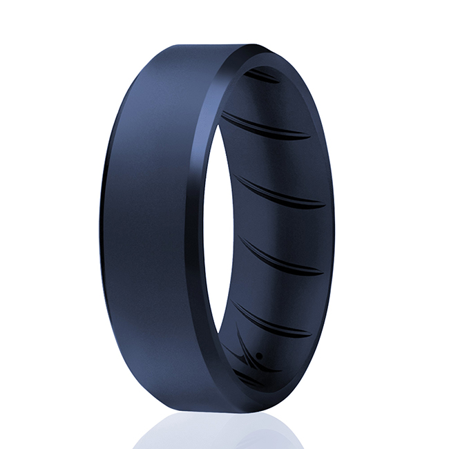 I0118773 Men Silicone Wedding BR 8 mm Edge Ring, Basic & Blue - 12 mm Ring