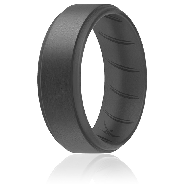 I0118810 Men Silicone Wedding BR Step Ring Set, Basic Grey - 10 mm Ring