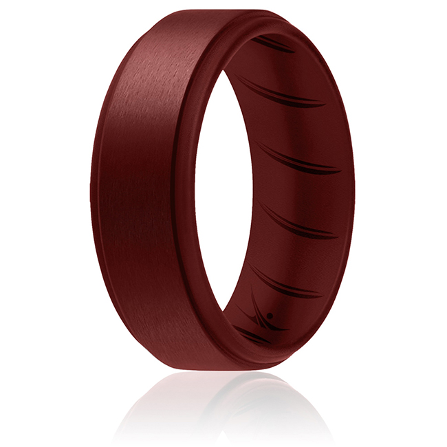 I0118824 Men Silicone Wedding BR Step Ring Set, Basic & Bordo - 14 mm Ring