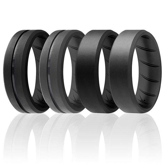 I0118841 Men Silicone Wedding BR Middle Line Ring Set, Basic, Black & Grey - 4 x 11 mm Ring