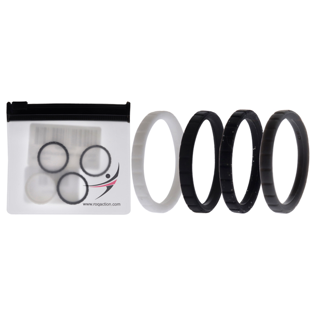 I0117440 Women Silicone Wedding Stackble Lines Ring Set, Black & White - 4 x 8 mm Ring
