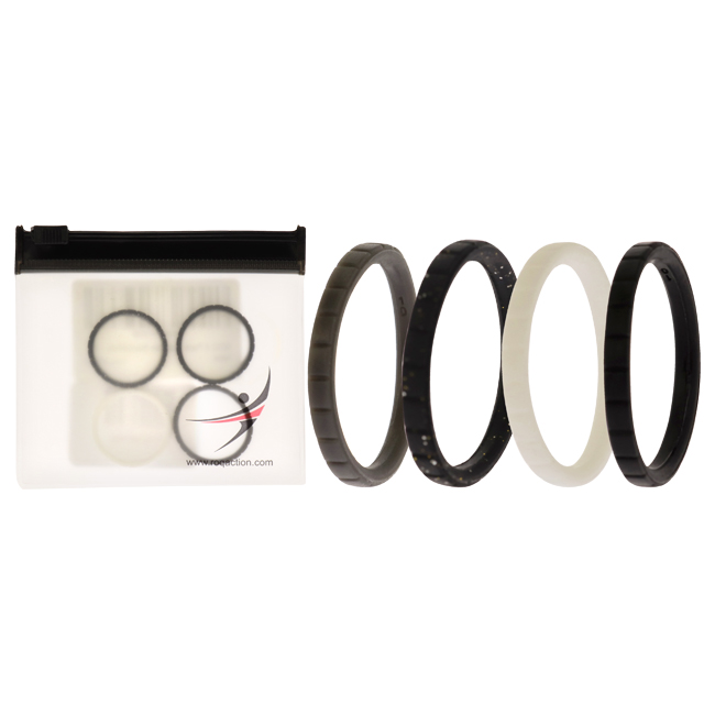 I0117442 Women Silicone Wedding Stackble Lines Ring Set, Black & White - 4 x 10 mm Ring