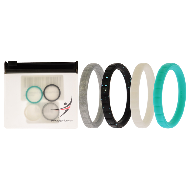 I0117446 Women Silicone Wedding Stackble Lines Ring Set, Turquoise - 4 x 6 mm Ring