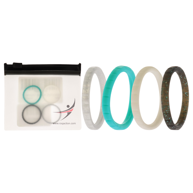 I0117448 Women Silicone Wedding Stackble Lines Ring Set, Turquoise - 4 x 8 mm Ring