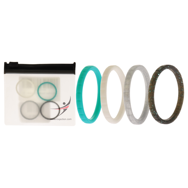 I0117450 Women Silicone Wedding Stackble Lines Ring Set, Turquoise - 4 x 10 mm Ring