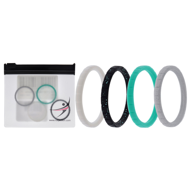 I0117451 Women Silicone Wedding Stackble Lines Ring Set, Turquoise - 4 x 11 mm Ring