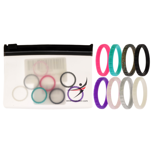 I0117477 Women Silicone Wedding Stackble Lines Ring Set, Multi Color - 8 x 4 mm Ring