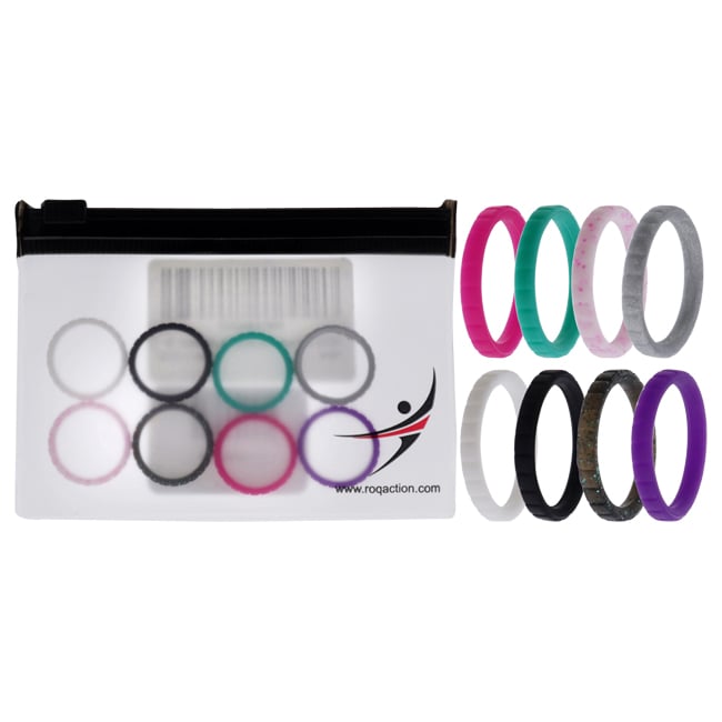 I0117478 Women Silicone Wedding Stackble Lines Ring Set, Multi Color - 8 x 5 mm Ring