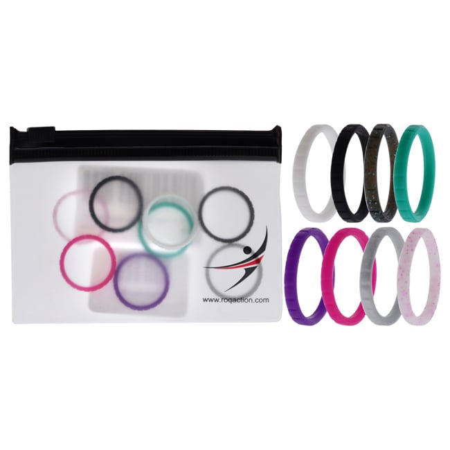 I0117481 Women Silicone Wedding Stackble Lines Ring Set, Multi Color - 8 x 8 mm Ring