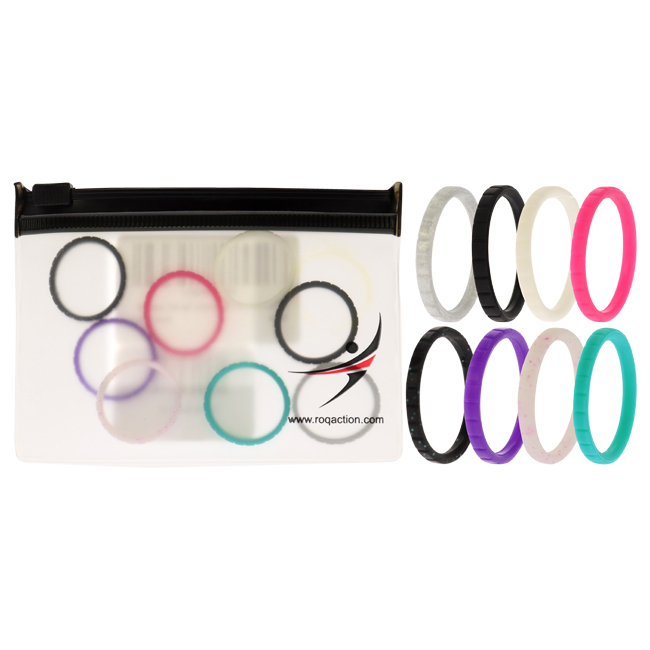 I0117482 Women Silicone Wedding Stackble Lines Ring Set, Multi Color - 8 x 9 mm Ring