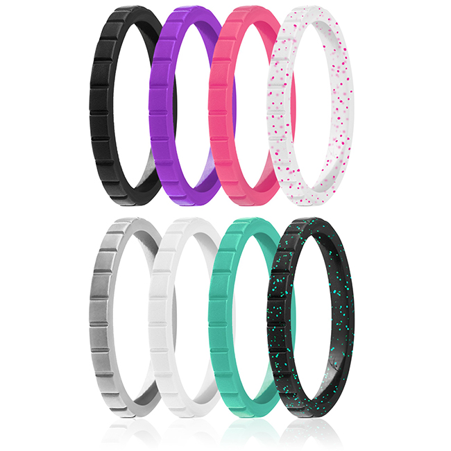 I0117483 Women Silicone Wedding Stackble Lines Ring Set, Multi Color - 8 x 10 mm Ring