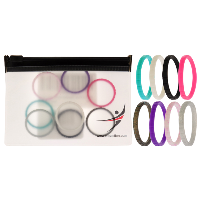 I0117484 Women Silicone Wedding Stackble Lines Ring Set, Multi Color - 8 x 11 mm Ring
