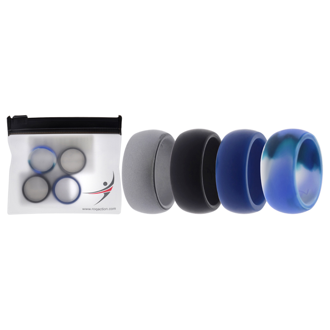 I0117494 Men Silicone Wedding Ring Set, Blue & Camo - 4 x 7 mm Ring
