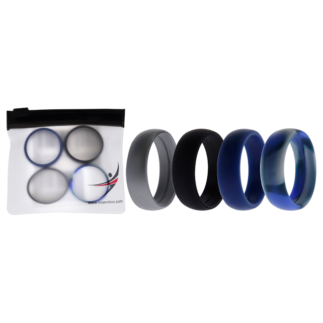 I0117495 Men Silicone Wedding Ring Set, Blue & Camo - 4 x 15 mm Ring