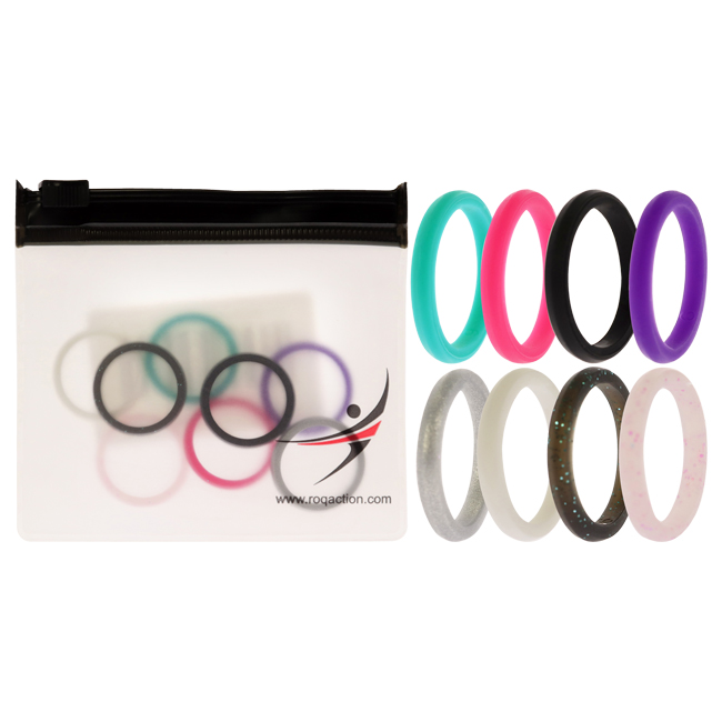 I0117516 Women Silicone Wedding Stackble Point Ring Set, Multi Color - 8 x 6 mm Ring