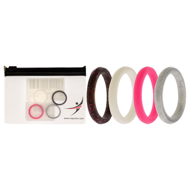 I0117522 Women Silicone Wedding Stackble Point Ring Set, Pink - 4 x 4 mm Ring