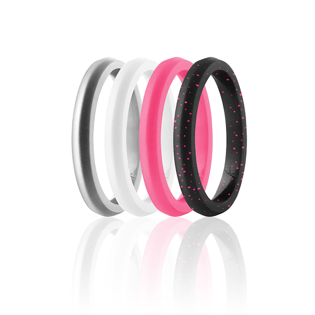 I0117524 Women Silicone Wedding Stackble Point Ring Set, Pink - 4 x 6 mm Ring