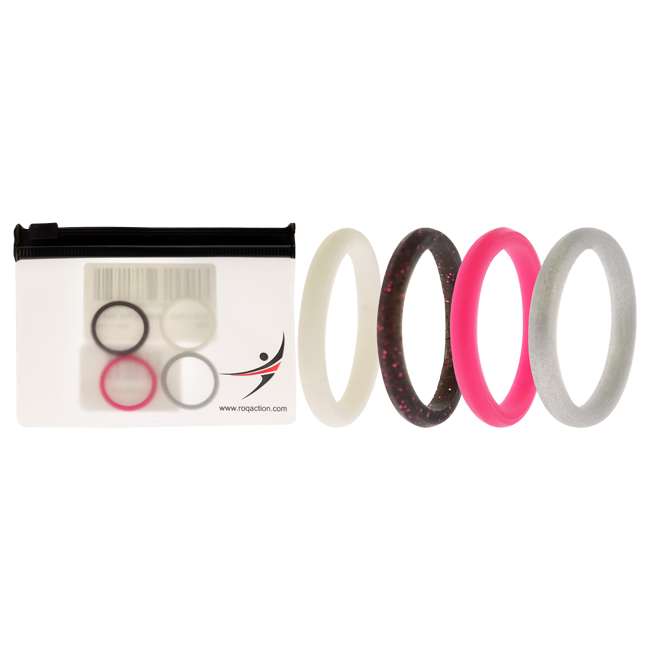 I0117525 Women Silicone Wedding Stackble Point Ring Set, Pink - 4 x 7 mm Ring