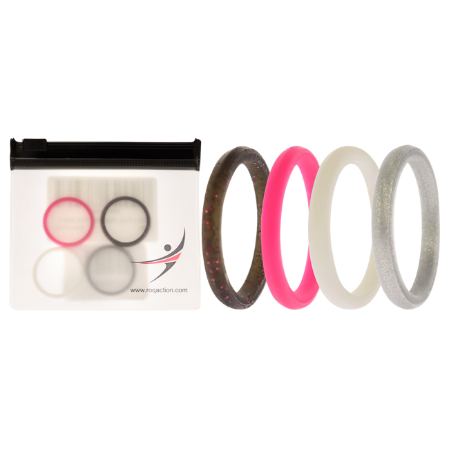 I0117527 Women Silicone Wedding Stackble Point Ring Set, Pink - 4 x 9 mm Ring