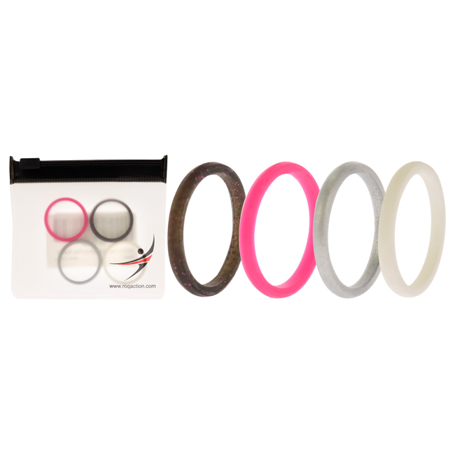 I0117529 Women Silicone Wedding Stackble Point Ring Set, Pink - 4 x 11 mm Ring