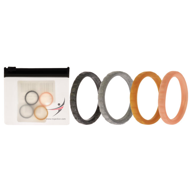 I0117530 Women Silicone Wedding Stackble Lines Ring Set, Metal - 4 x 4 mm Ring
