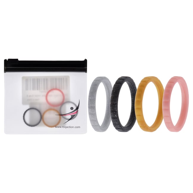 I0117531 Women Silicone Wedding Stackble Lines Ring Set, Metal - 4 x 5 mm Ring