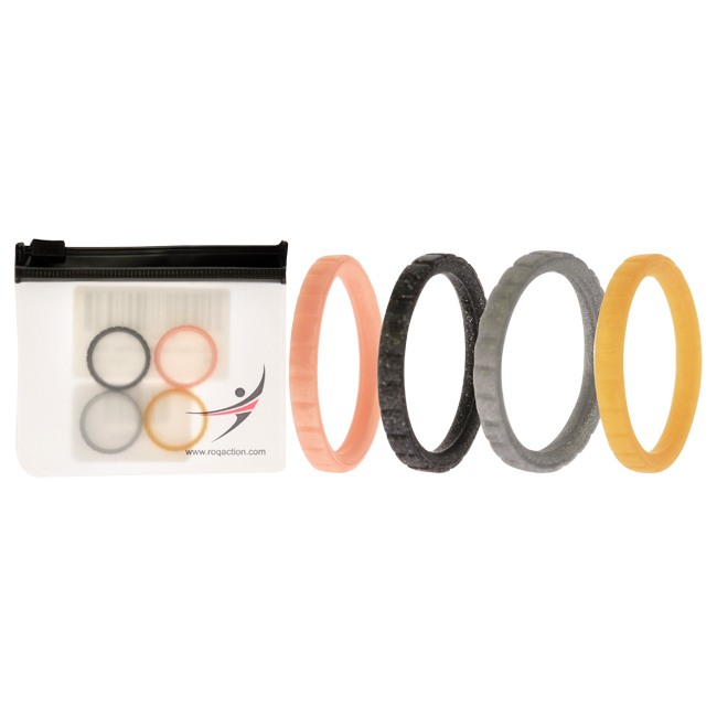 I0117532 Women Silicone Wedding Stackble Lines Ring Set, Metal - 4 x 6 mm Ring