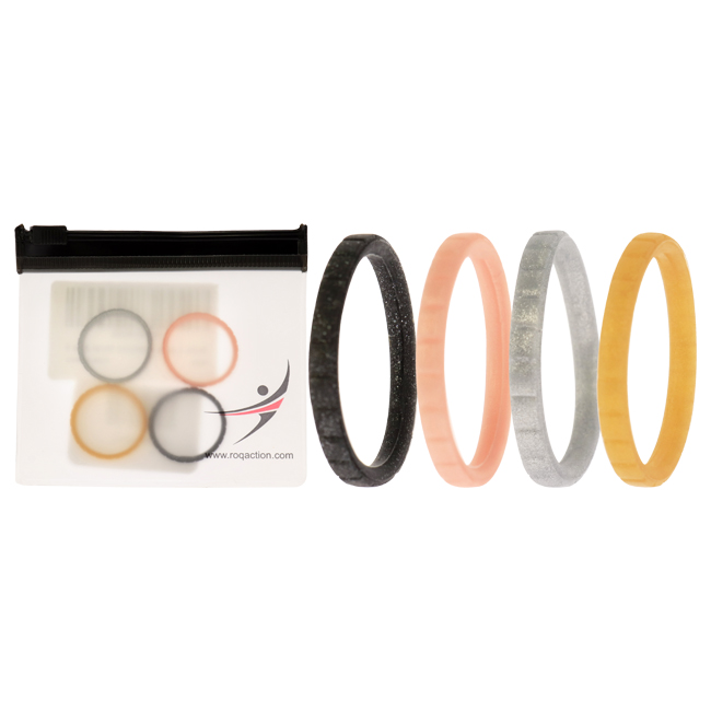 I0117535 Women Silicone Wedding Stackble Lines Ring Set, Metal - 4 x 9 mm Ring