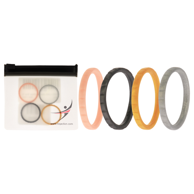 I0117536 Women Silicone Wedding Stackble Lines Ring Set, Metal - 4 x 10 mm Ring