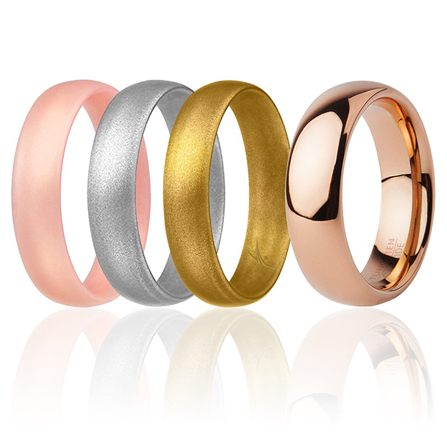 Picture of ROQ I0118037 Women Silicone Wedding Twin 6 mm Ring Set, Gold - 4 x 4 mm Ring