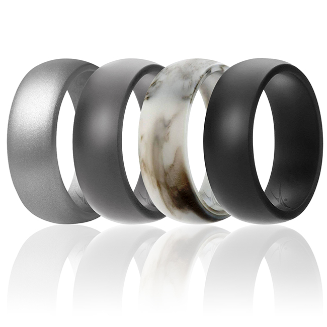 I0118083 Men Silicone Wedding Ring Set, Marble - 4 x 9 mm Ring