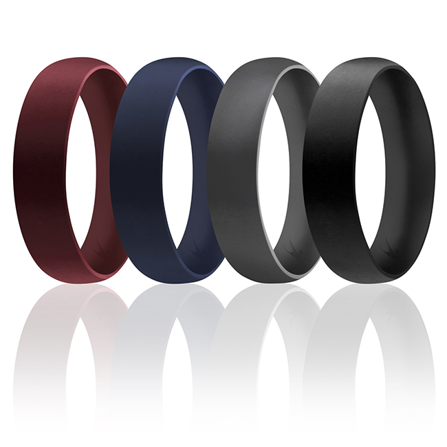 I0118110 Men Silicone Wedding 6 mm Smooth Ring Set, Bordeaux - 4 x 16 mm Ring