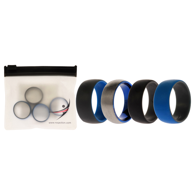 I0118178 Men Silicone Wedding Twin Dome 8 mm Ring Set, Grey - 4 x 8 mm Ring