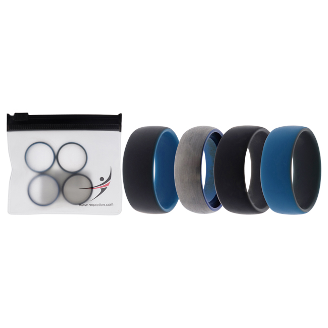 I0118180 Men Silicone Wedding Twin Dome 8 mm Ring Set, Grey - 4 x 10 mm Ring