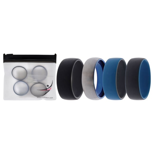 I0118182 Men Silicone Wedding Twin Dome 8 mm Ring Set, Grey - 4 x 12 mm Ring