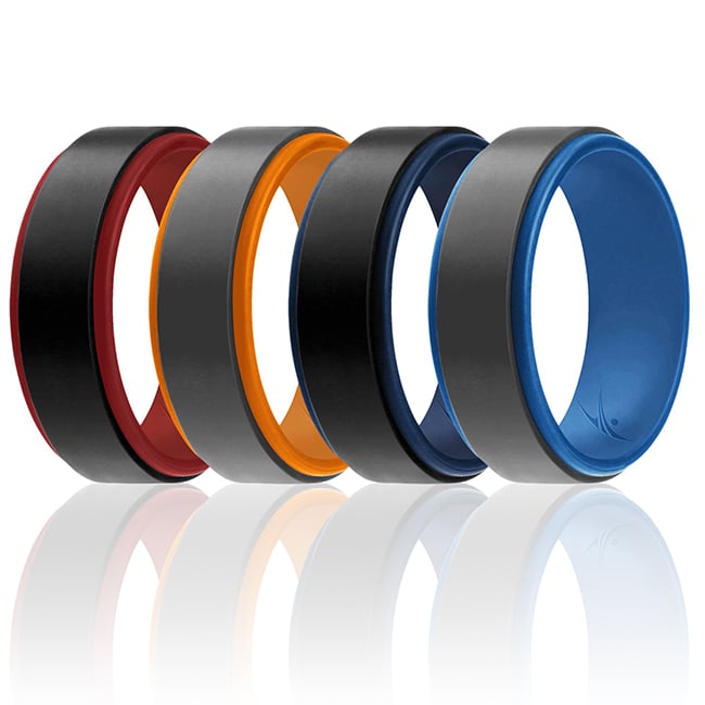 I0118218 Men Silicone Wedding 2Layer Step Ring Set, Grey & Black - 4 x 8 mm Ring