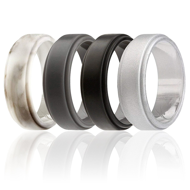 I0118227 Men Silicone Wedding Step Ring Set, Marble - 4 x 5 mm Ring