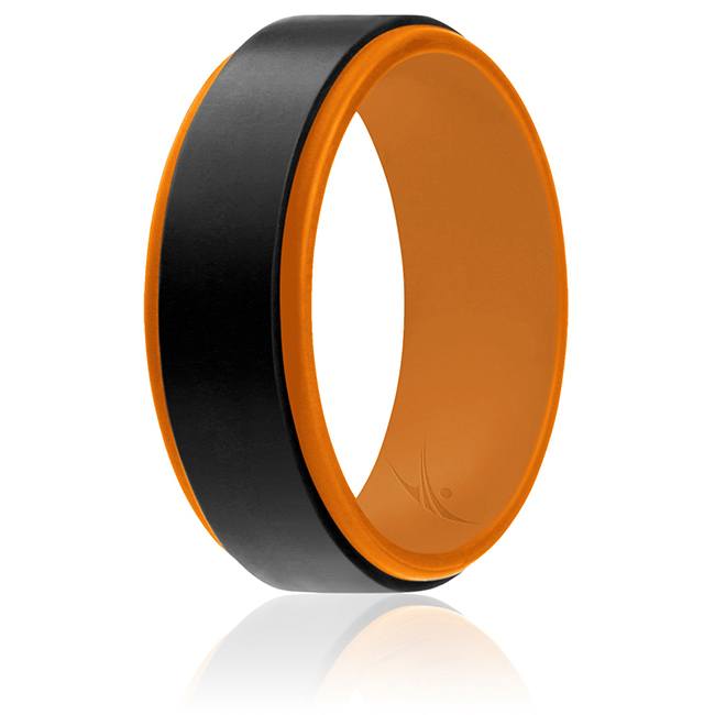 I0118236 Men Silicone Wedding Step Ring, Orange & Black - 14 mm Ring