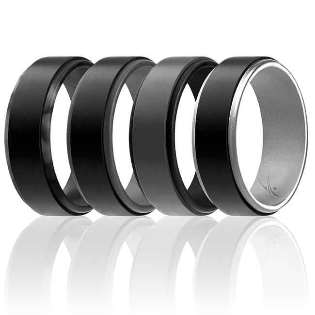 I0117862 Men Silicone Wedding 2Layer Step Ring Set, Grey & Black - 4 x 16 mm Ring