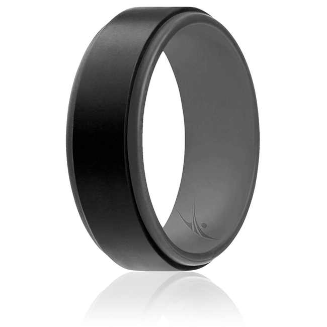 I0117884 Men Silicone Wedding 2Layer Step Ring, Grey & Black - 8 mm Ring