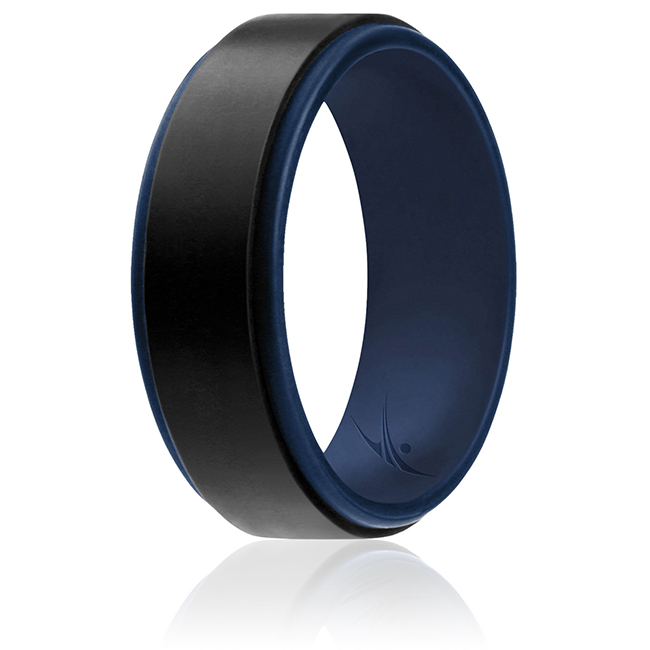 I0117900 Men Silicone Wedding 2Layer Step Ring, Blue & Black - 14 mm Ring