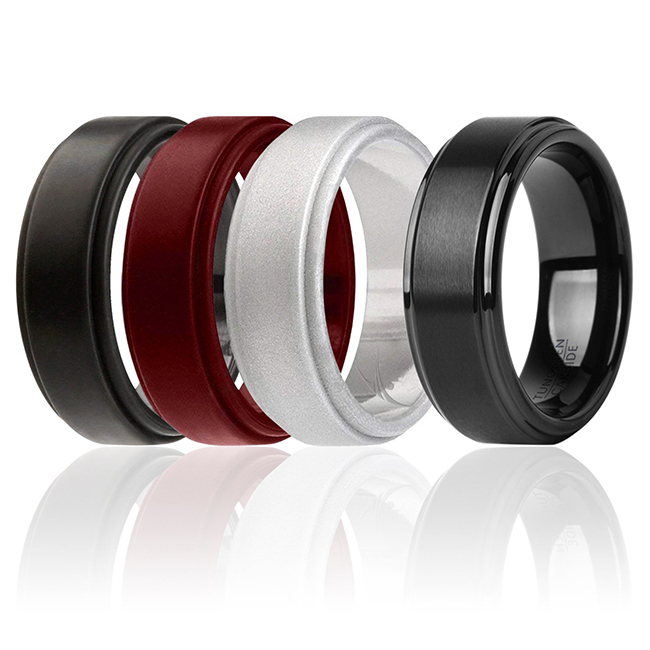 Picture of ROQ I0117963 Men Silicone Wedding Twin Step Ring Set, Bordeaux - 4 x 7 mm Ring