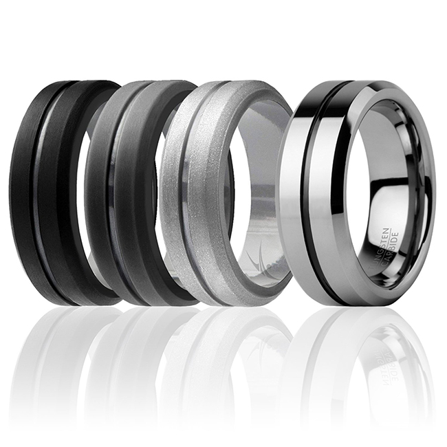 Picture of ROQ I0117973 Men Silicone Wedding Twin Middle Line Ring Set, Black - 4 x 7 mm Ring