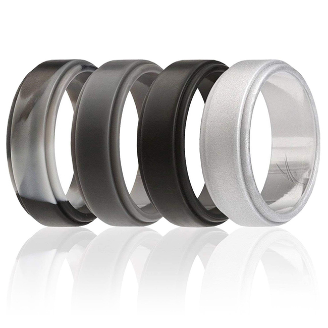 Picture of ROQ I0117993 Men Silicone Wedding Step Ring Set&#44; Black & Camo - 4 x 4 mm Ring