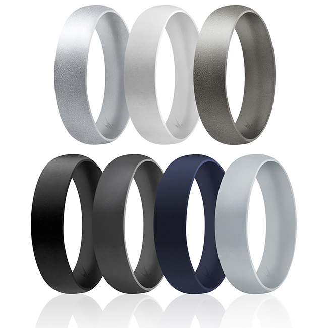 I0117361 Men Silicone Wedding 6 mm Smooth Solid Ring Set - 7 x 12 mm Ring