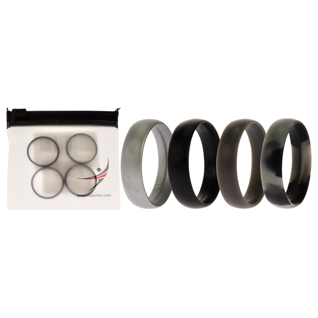 I0117370 Men Silicone Wedding 6 mm Smooth Ring Set, Black Camo - 4 x 11 mm Ring