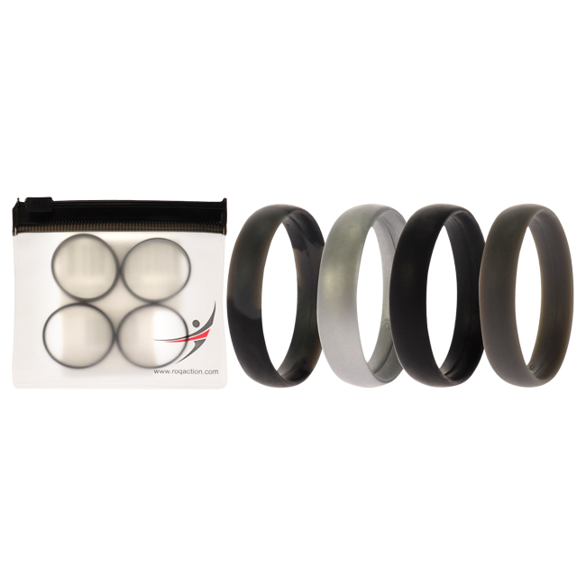 I0117374 Men Silicone Wedding 6 mm Smooth Ring Set, Black Camo - 4 x 15 mm Ring